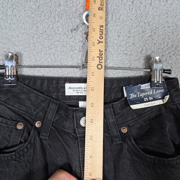 Abercrombie & Fitch Jeans Size 25/0R Black Tapered Loose High Rise Curve Love - Picture 10 of 12